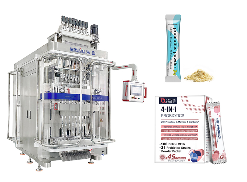 Multi-lane probiotics & prebiotics powder sachet and stick packing machine